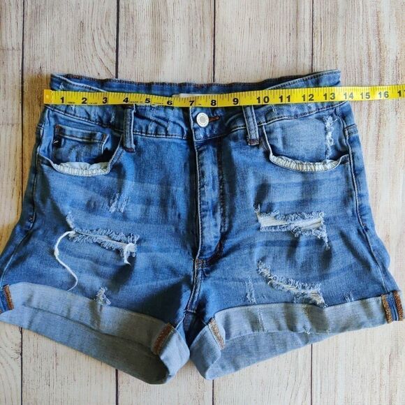 KanCan cuffed high waisted ripped denim shorts 28 - Picture 7 of 10